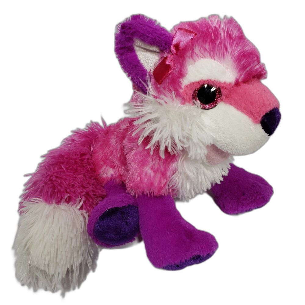 Wild Republic Fox Plush Toy Sparkle Eyes Soft Pink Purple 10 Inch